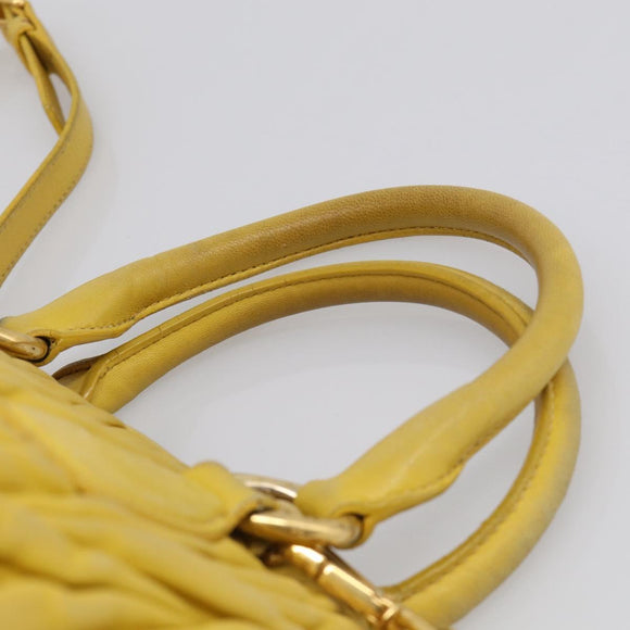 Miu Miu Matelasse Hand Bag Leather Yellow Gold Auth 215815