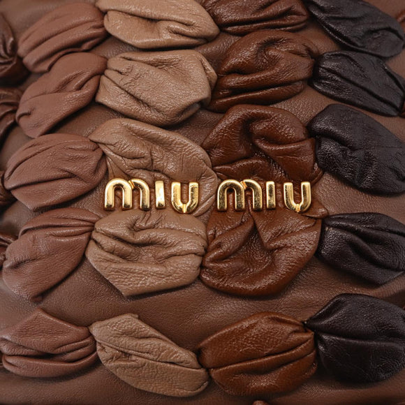 Miu Miu Hand Bag Leather Brown Gold Auth 215827V