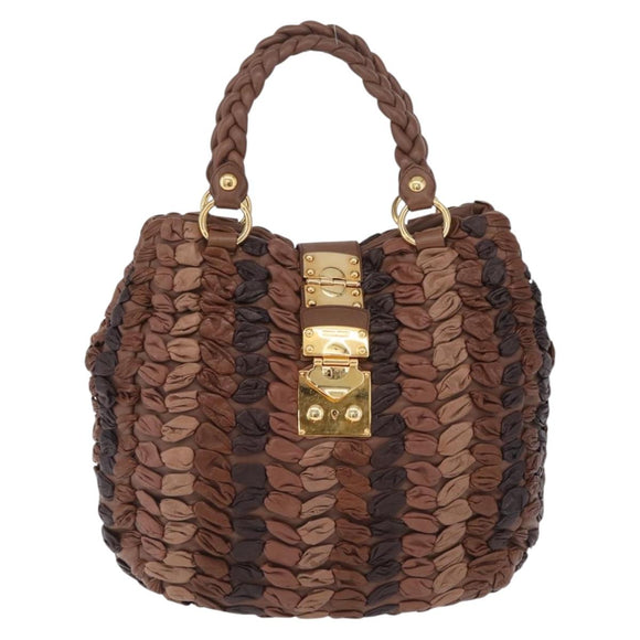 Miu Miu Hand Bag Leather Brown Gold Auth 215827V