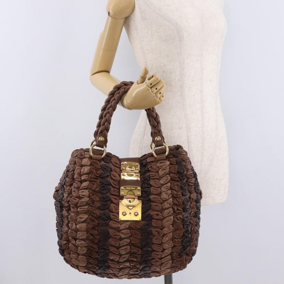 Miu Miu Hand Bag Leather Brown Gold Auth 215827V