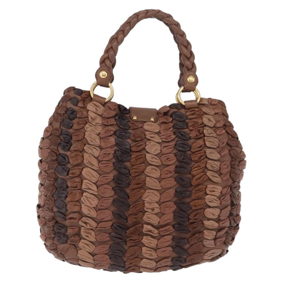 Miu Miu Hand Bag Leather Brown Gold Auth 215827V