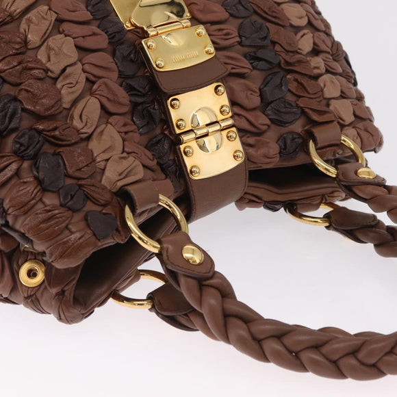 Miu Miu Hand Bag Leather Brown Gold Auth 215827V