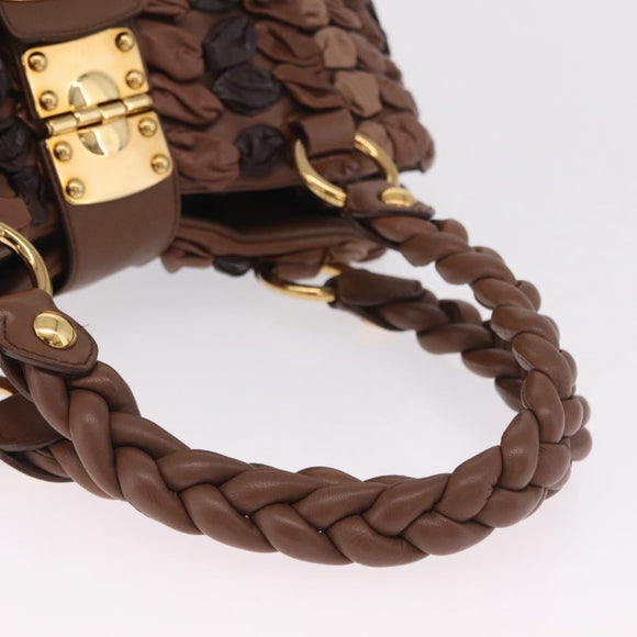 Miu Miu Hand Bag Leather Brown Gold Auth 215827V