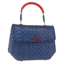 FENDI Macaroni Hand Bag Raffia Blue Gold Auth 215828A-1