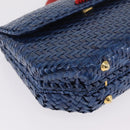 FENDI Macaroni Hand Bag Raffia Blue Gold Auth 215828A-10