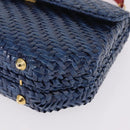FENDI Macaroni Hand Bag Raffia Blue Gold Auth 215828A-11