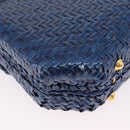 FENDI Macaroni Hand Bag Raffia Blue Gold Auth 215828A-12