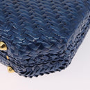 FENDI Macaroni Hand Bag Raffia Blue Gold Auth 215828A-13