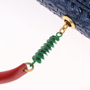 FENDI Macaroni Hand Bag Raffia Blue Gold Auth 215828A-14