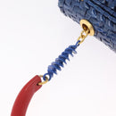 FENDI Macaroni Hand Bag Raffia Blue Gold Auth 215828A-15