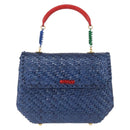 FENDI Macaroni Hand Bag Raffia Blue Gold Auth 215828A-2