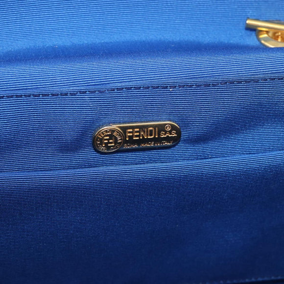 FENDI Macaroni Hand Bag Raffia Blue Gold Auth 215828A
