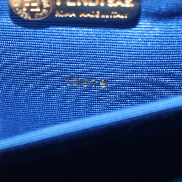 FENDI Macaroni Hand Bag Raffia Blue Gold Auth 215828A