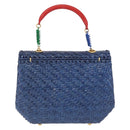 FENDI Macaroni Hand Bag Raffia Blue Gold Auth 215828A-3