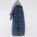 FENDI Macaroni Hand Bag Raffia Blue Gold Auth 215828A-4