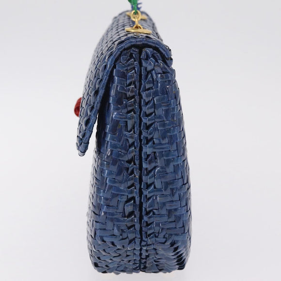 FENDI Macaroni Hand Bag Raffia Blue Gold Auth 215828A