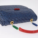 FENDI Macaroni Hand Bag Raffia Blue Gold Auth 215828A-6
