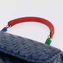 FENDI Macaroni Hand Bag Raffia Blue Gold Auth 215828A-8