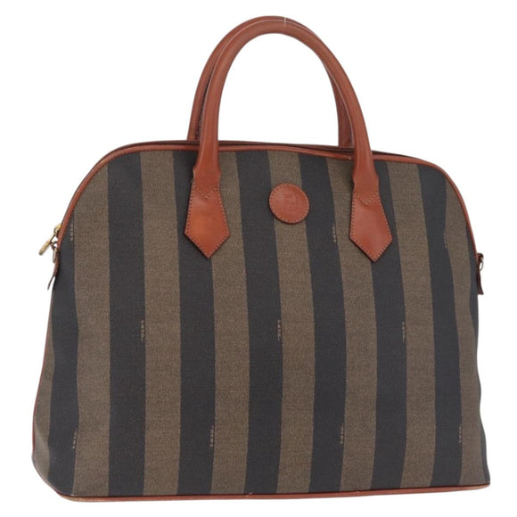 FENDI Pequin Canvas Tote Bag PVC Black Brown Auth 216136