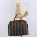 FENDI Pequin Canvas Tote Bag PVC Black Brown Auth 216136-25