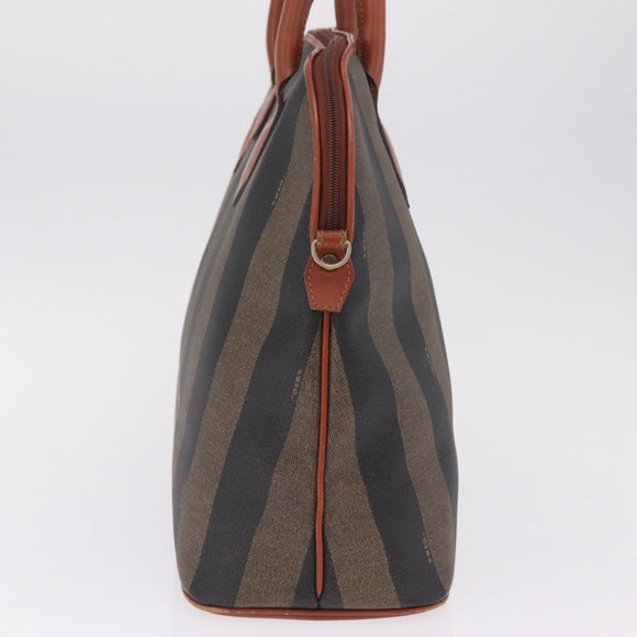 FENDI Pequin Canvas Tote Bag PVC Black Brown Auth 216136