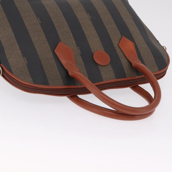 FENDI Pequin Canvas Tote Bag PVC Black Brown Auth 216136