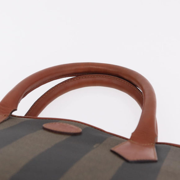 FENDI Pequin Canvas Tote Bag PVC Black Brown Auth 216136