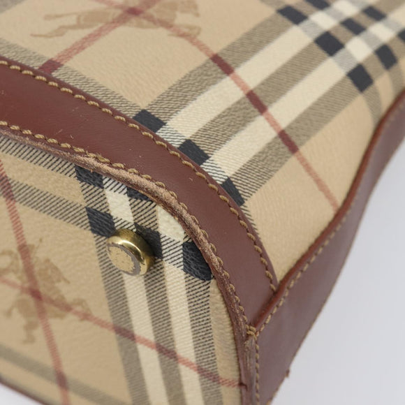 Burberrys Nova Check Hand Bag PVC Beige Gold Auth 216144