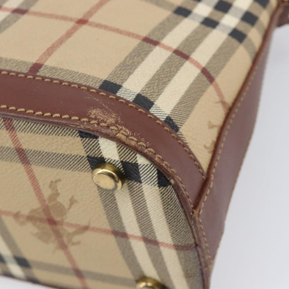 Burberrys Nova Check Hand Bag PVC Beige Gold Auth 216144