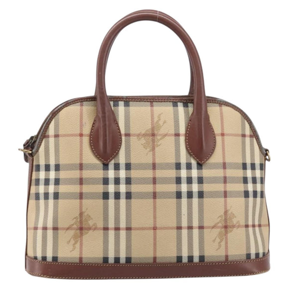 Burberrys Nova Check Hand Bag PVC Beige Gold Auth 216144