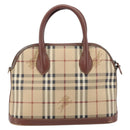 Burberrys Nova Check Hand Bag PVC Beige Gold Auth 216144-3