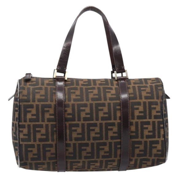 FENDI Zucca Canvas Hand Bag Brown Black Auth 216161