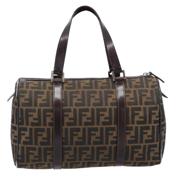 FENDI Zucca Canvas Hand Bag Brown Black Auth 216161