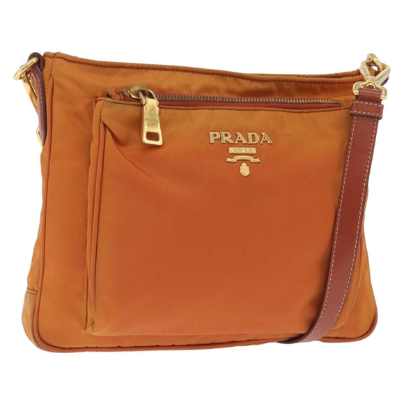PRADA Shoulder Bag Nylon Orange Gold Auth 216164