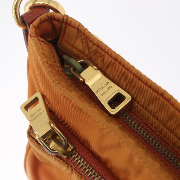 PRADA Shoulder Bag Nylon Orange Gold Auth 216164