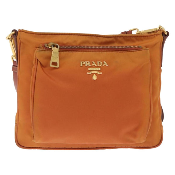 PRADA Shoulder Bag Nylon Orange Gold Auth 216164