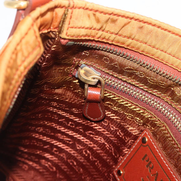 PRADA Shoulder Bag Nylon Orange Gold Auth 216164