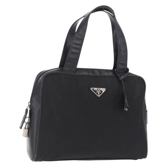 PRADA Hand Bag Nylon Black Silver Auth 216172