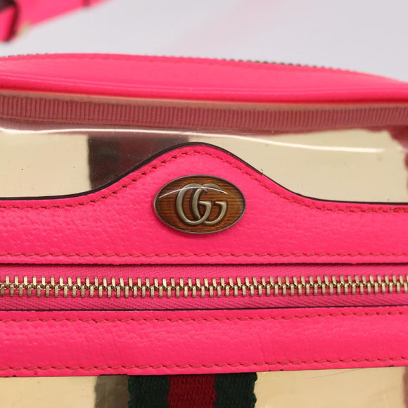 GUCCI Web Sherry Line Shoulder Bag Vinyl Clear Gold 517350 Auth 216173