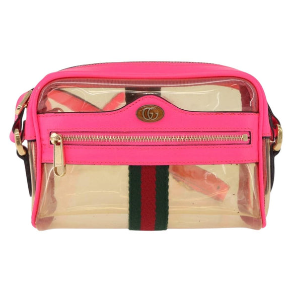 GUCCI Web Sherry Line Shoulder Bag Vinyl Clear Gold 517350 Auth 216173