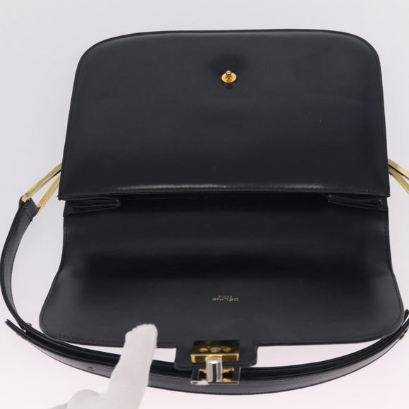 CELINE Shoulder Bag Leather Navy Gold Auth 216179