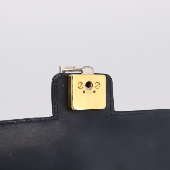 CELINE Shoulder Bag Leather Navy Gold Auth 216179