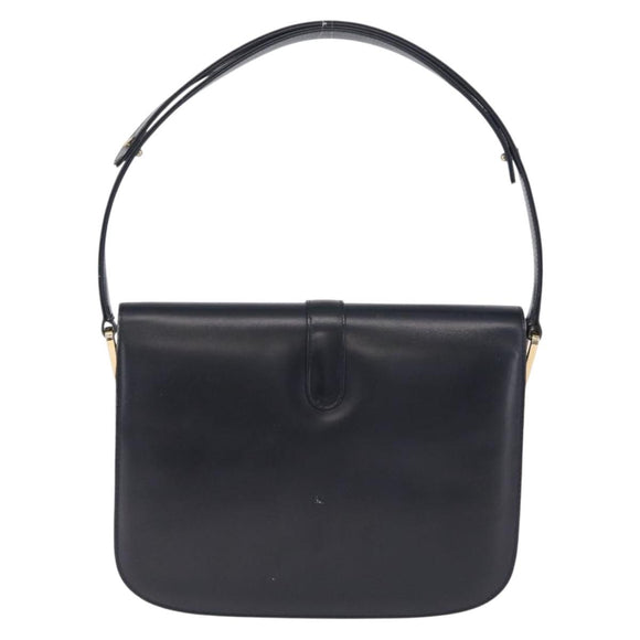 CELINE Shoulder Bag Leather Navy Gold Auth 216179