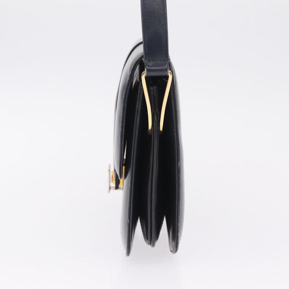 CELINE Shoulder Bag Leather Navy Gold Auth 216179