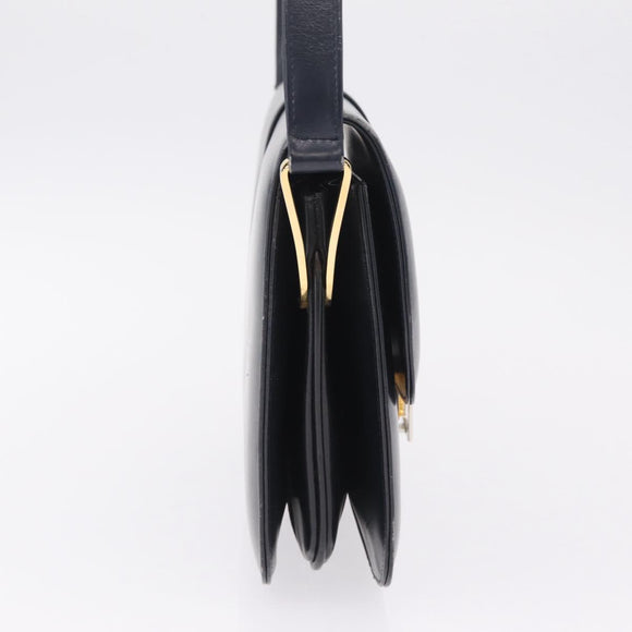 CELINE Shoulder Bag Leather Navy Gold Auth 216179