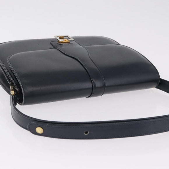 CELINE Shoulder Bag Leather Navy Gold Auth 216179