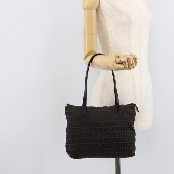 FENDI Zucchino Canvas Tote Bag Brown Black Auth 216183A