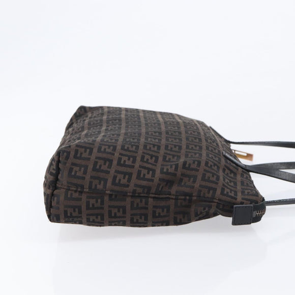 FENDI Zucchino Canvas Tote Bag Brown Black Auth 216183A