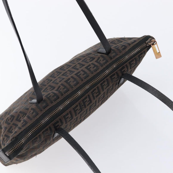 FENDI Zucchino Canvas Tote Bag Brown Black Auth 216183A