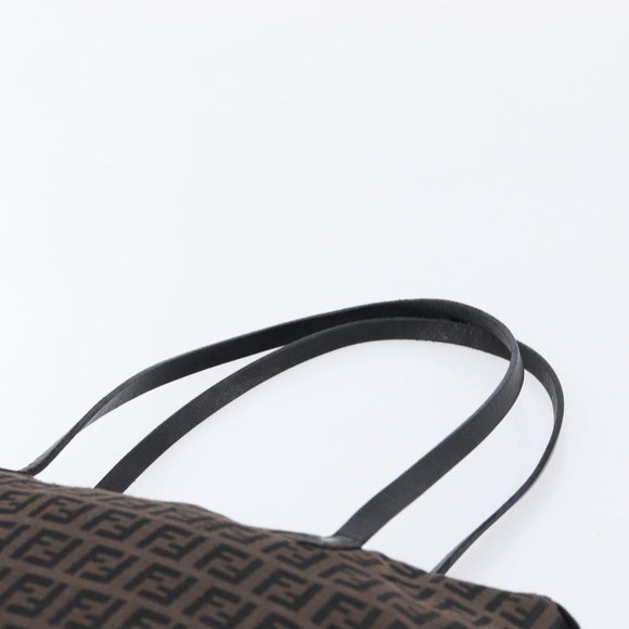 FENDI Zucchino Canvas Tote Bag Brown Black Auth 216183A